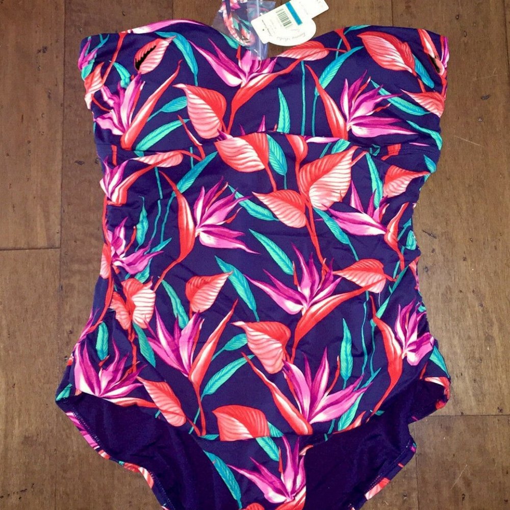 TOMMY BAHAMA Tummy Control Bandeau Birds of Paradise Tropic Swimsuit NWT $148 16 - Picture 2 of 6